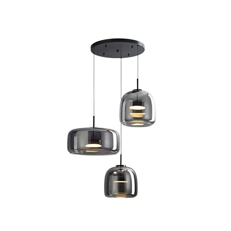 Retro-style ceiling lamp with triple glass shade and adjustable LED lighting