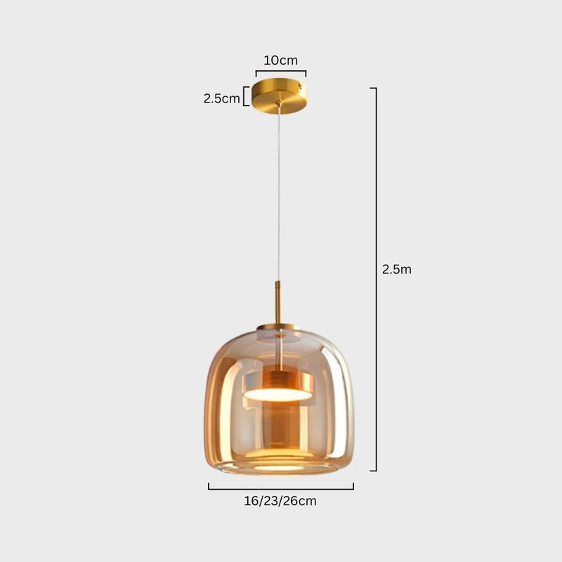 Retro-style ceiling lamp with triple glass shade and adjustable LED lighting