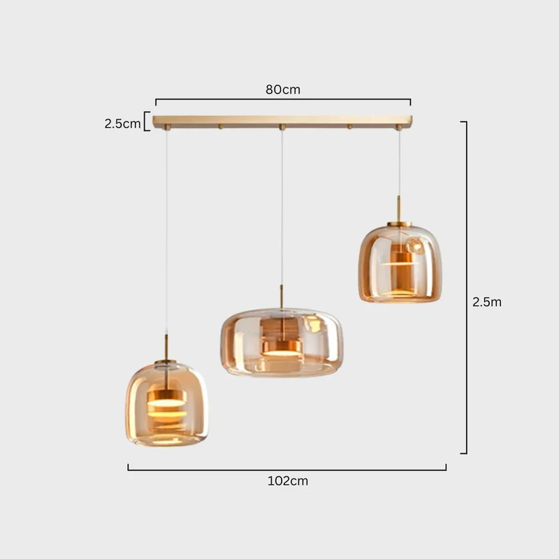 Retro-style ceiling lamp with triple glass shade and adjustable LED lighting