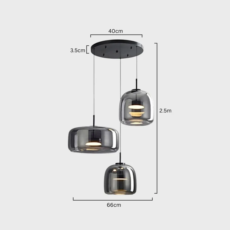 Retro-style ceiling lamp with triple glass shade and adjustable LED lighting