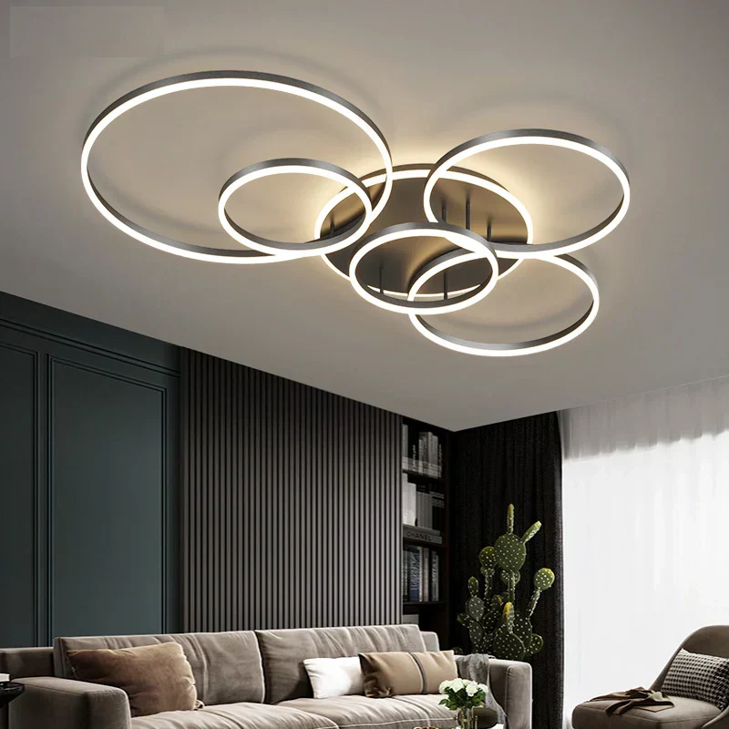 Black, modern, round LED ceiling lamp for recessed mounting – interior lighting
