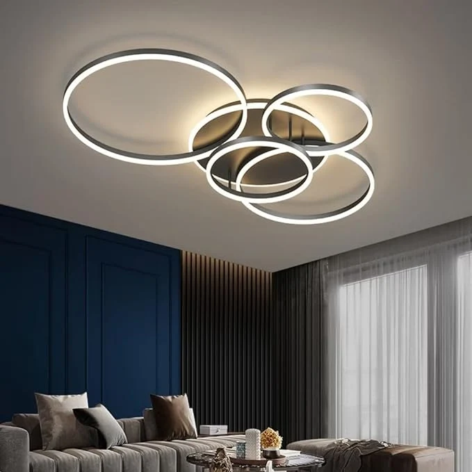 Black, modern, round LED ceiling lamp for recessed mounting – interior lighting