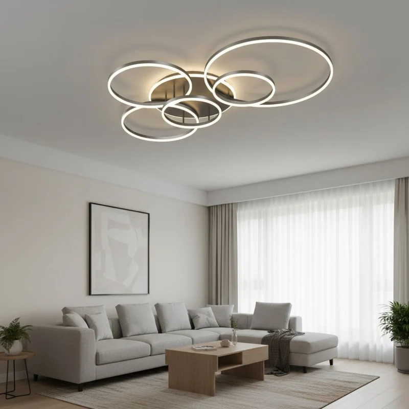 Black, modern, round LED ceiling lamp for recessed mounting – interior lighting