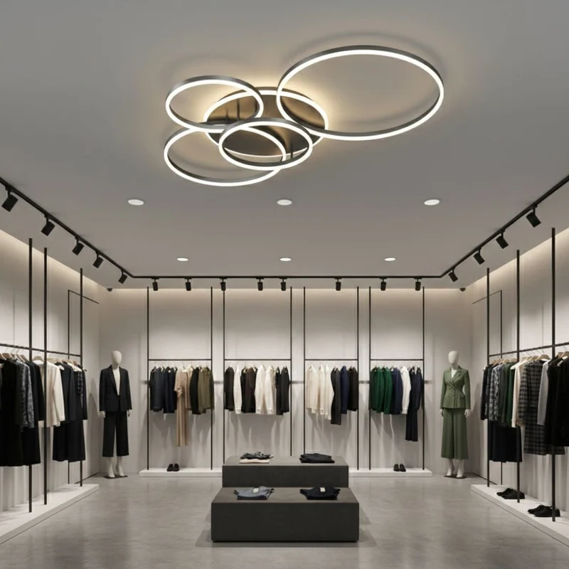 Black, modern, round LED ceiling lamp for recessed mounting – interior lighting