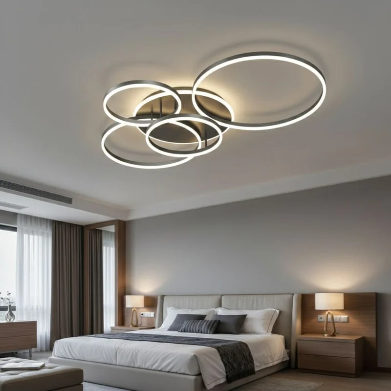 Black, modern, round LED ceiling lamp for recessed mounting – interior lighting
