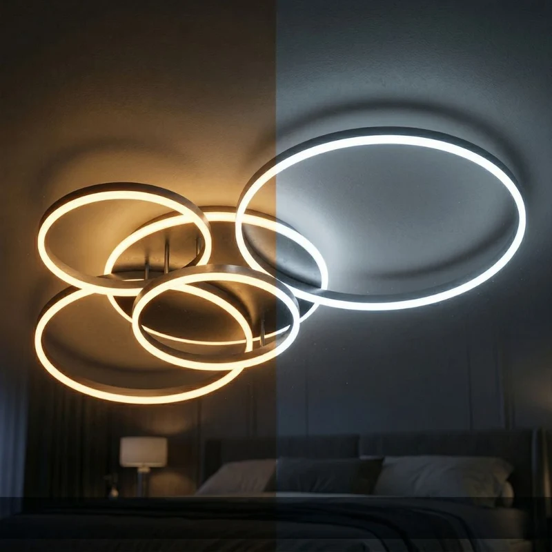 Black, modern, round LED ceiling lamp for recessed mounting – interior lighting