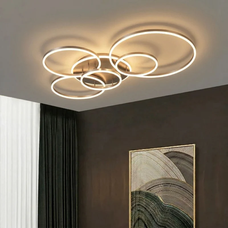 Black, modern, round LED ceiling lamp for recessed mounting – interior lighting