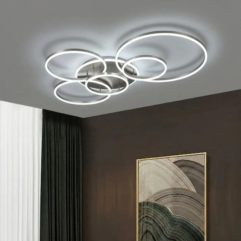 Black, modern, round LED ceiling lamp for recessed mounting – interior lighting