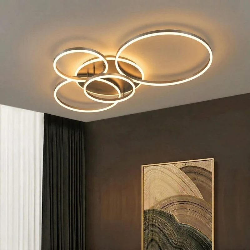 Black, modern, round LED ceiling lamp for recessed mounting – interior lighting