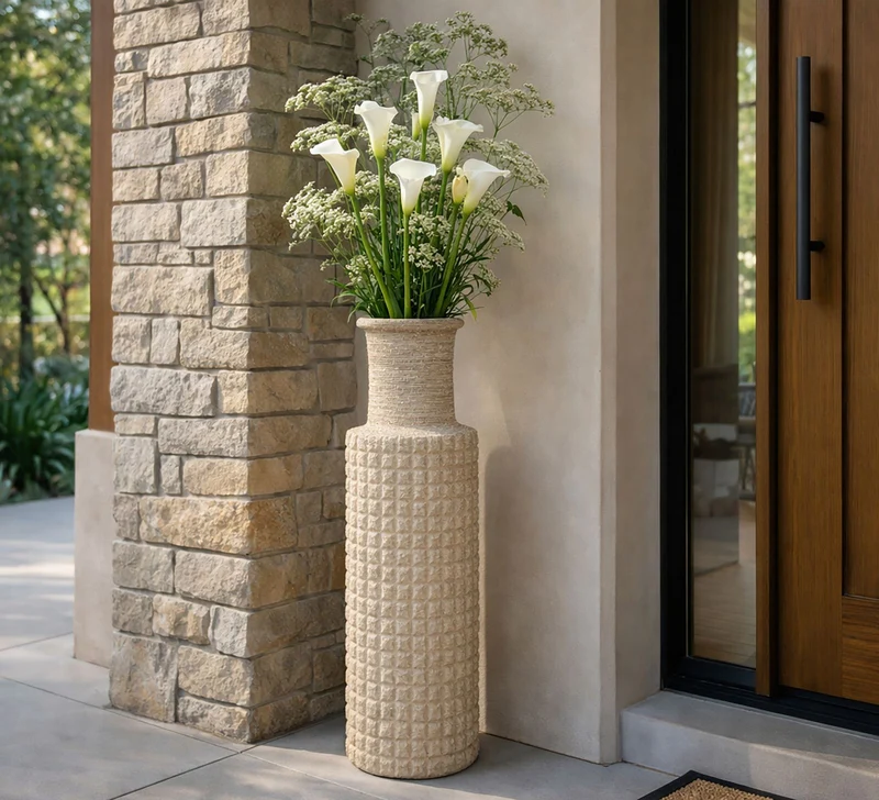 Vaso da Esterno Sand Ø24,5x97 cm in Resina Beige