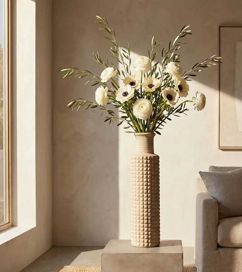 Vaso da Esterno Sand Ø24,5x97 cm in Resina Beige
