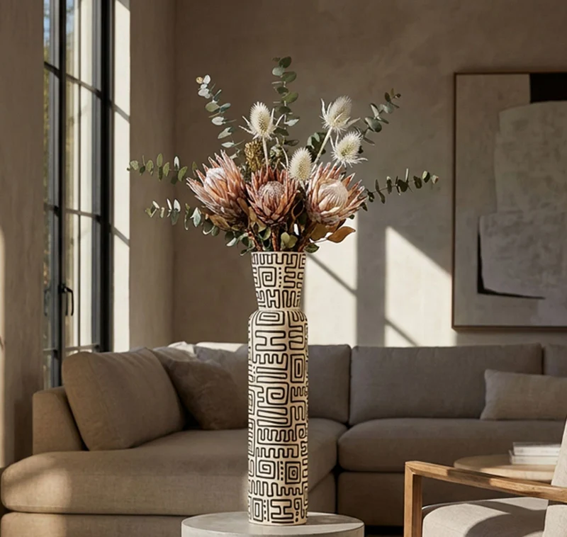 Vaso Resina Nairobi Ø15,5x65 cm in Resina Bianco e Nero