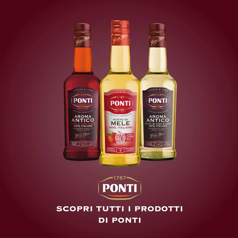 Ponti, Aceto di Vino Classico Bianco, Realizzato con Vini Selezionati, Ideale per Accompagnare Verdure Crude e Cotte, Acidità 6%, 100% Made in Italy, PET da 1L
