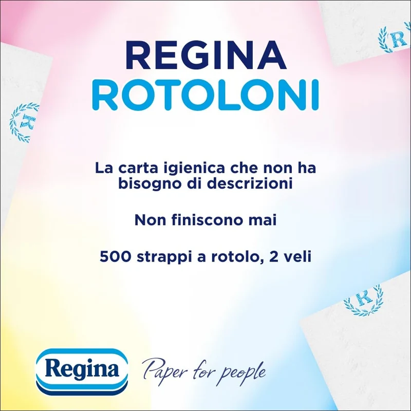 Regina Rotoloni 42 Maxi Rotoli di Carta Igienica, 500 Fogli a 2 Veli, Lunghezza ottima, Confezione 50% in Plastica Riciclata, Carta 100% Certificata FSC