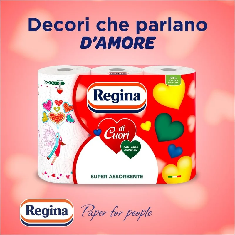 Regina di Cuori Carta Cucina | Confezione da 30 Rotoli a 2 veli | 50 fogli per rotolo | Grande Assorbenza, Spessa e Resistente | Carta 100% certificata FSC®