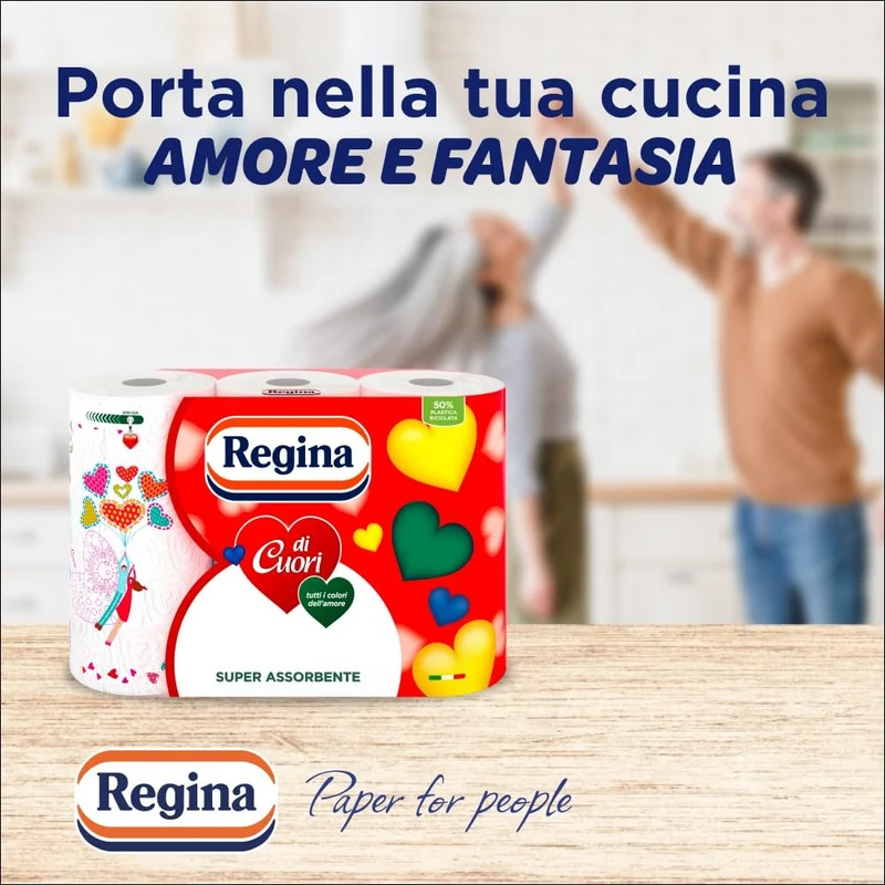 Regina di Cuori Carta Cucina | Confezione da 30 Rotoli a 2 veli | 50 fogli per rotolo | Grande Assorbenza, Spessa e Resistente | Carta 100% certificata FSC®