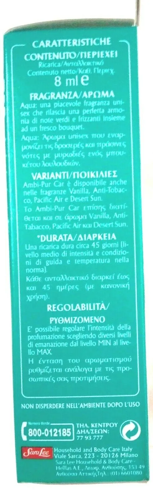 Deodorante Ambi Pur Car Acqua ricarica 8 ml. x 6 pezzi