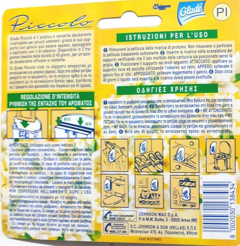 2 DEO Deodora1+1 PICCOLI AmbientI casa CON RICARICA 45 GIORNI Glade FIORI+ARANC.