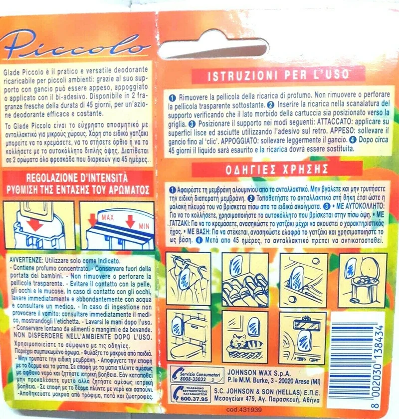 2 DEO Deodora1+1 PICCOLI AmbientI casa CON RICARICA 45 GIORNI Glade FIORI+ARANC.