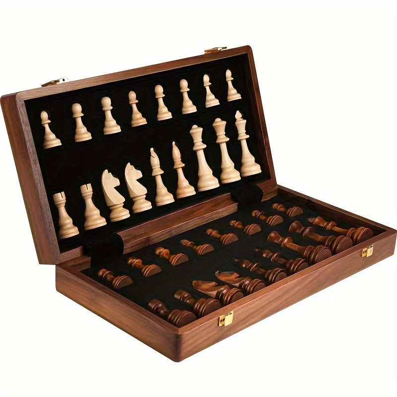 Sophisticated handmade durable wooden chess set for the table