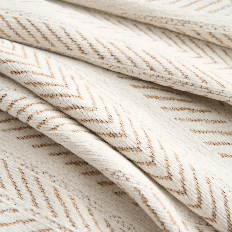 Classic chic fringed herringbone sofa throw for living room