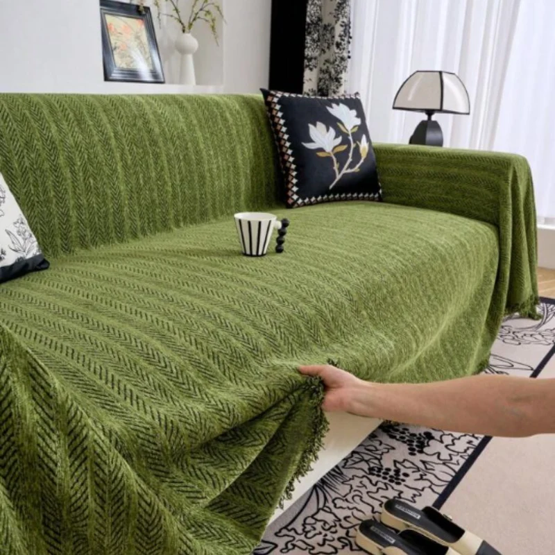 Classic chic fringed herringbone sofa throw for living room