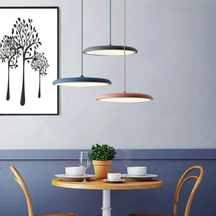 Timeless Scandinavian disc-shaped LED pendant lamp for modern homes