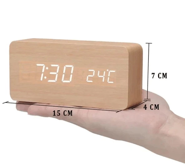 Minimalist wooden LED clock with sound activation for modern homes