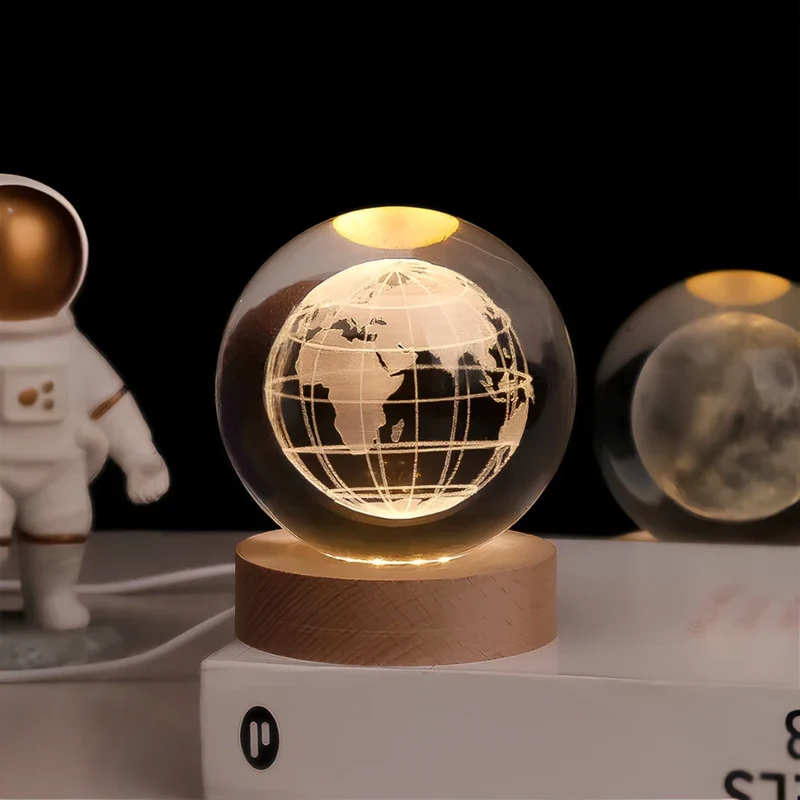 Glowing crystal 3D planetary space globe