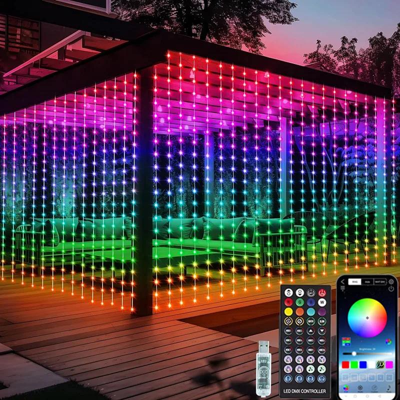 Luminexa Slimme LED Gordijnverlichting – 3x3m met 300 LEDs, Bluetooth App & Muzieksynchronisatie voor Feestelijke Sfeer