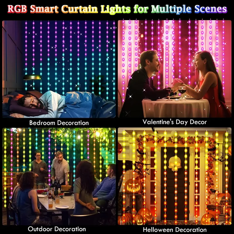 Luminexa Slimme LED Gordijnverlichting – 3x3m met 300 LEDs, Bluetooth App & Muzieksynchronisatie voor Feestelijke Sfeer