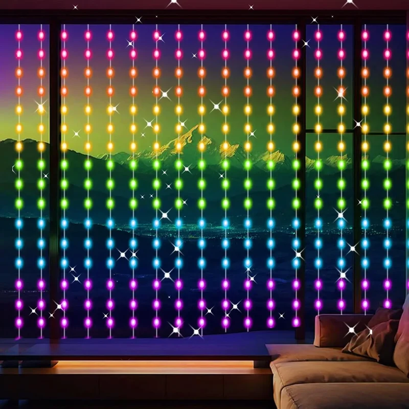 Luminexa Slimme LED Gordijnverlichting – 3x3m met 300 LEDs, Bluetooth App & Muzieksynchronisatie voor Feestelijke Sfeer
