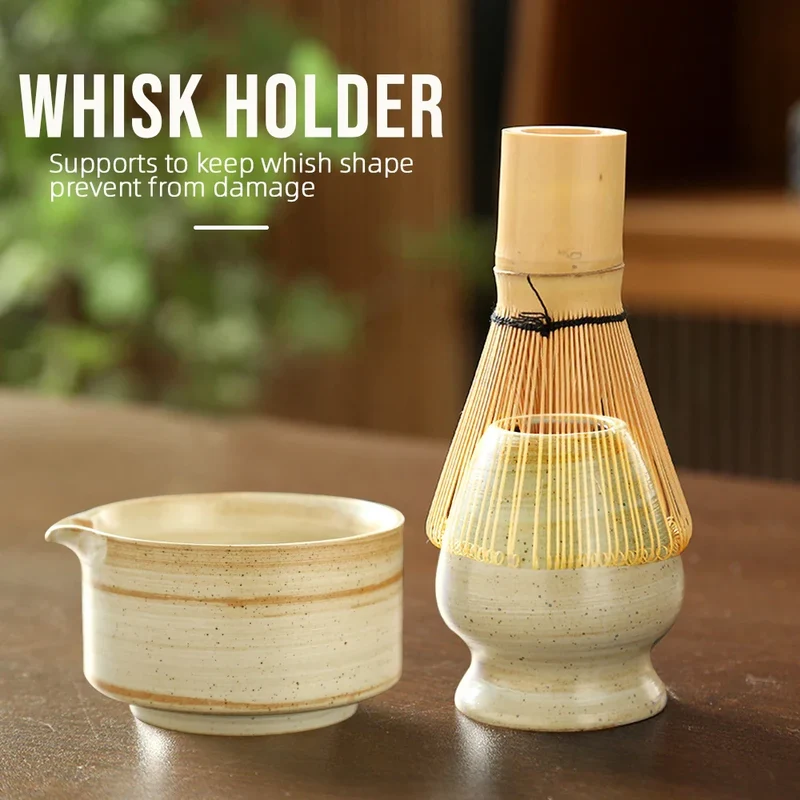 Matchora Japanse Matcha Set – 4-Delige Japanse Theeset van 100% Bamboe met Kom, Garde, Schep & Houder