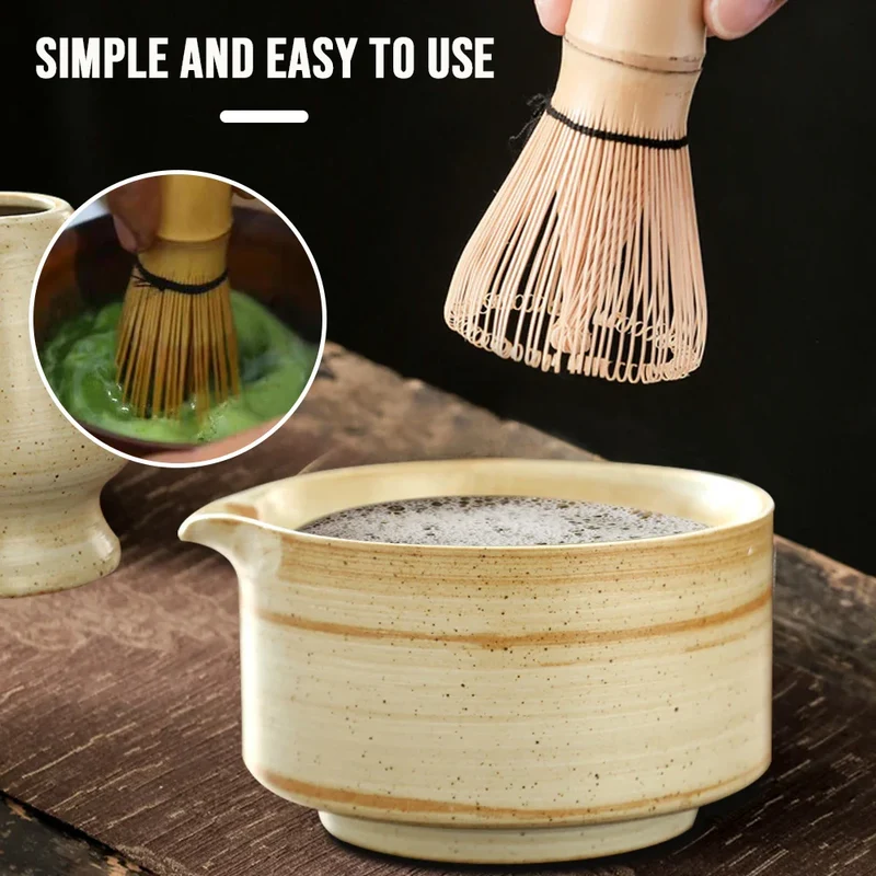 Matchora Japanse Matcha Set – 4-Delige Japanse Theeset van 100% Bamboe met Kom, Garde, Schep & Houder