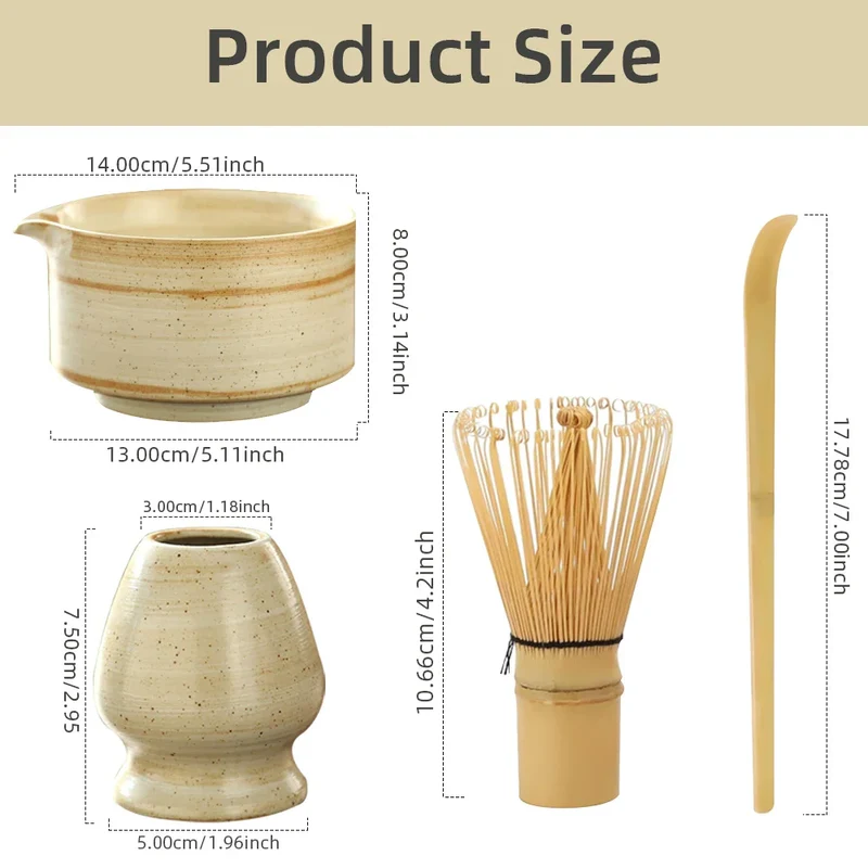 Matchora Japanse Matcha Set – 4-Delige Japanse Theeset van 100% Bamboe met Kom, Garde, Schep & Houder