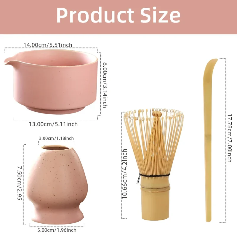Matchora Japanse Matcha Set – 4-Delige Japanse Theeset van 100% Bamboe met Kom, Garde, Schep & Houder