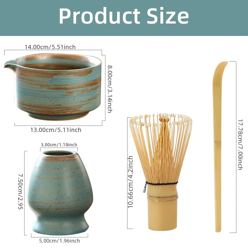Matchora Japanse Matcha Set – 4-Delige Japanse Theeset van 100% Bamboe met Kom, Garde, Schep & Houder