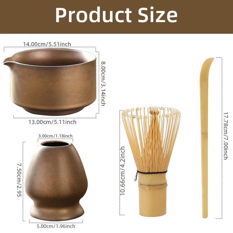 Matchora Japanse Matcha Set – 4-Delige Japanse Theeset van 100% Bamboe met Kom, Garde, Schep & Houder