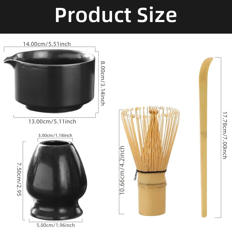 Matchora Japanse Matcha Set – 4-Delige Japanse Theeset van 100% Bamboe met Kom, Garde, Schep & Houder